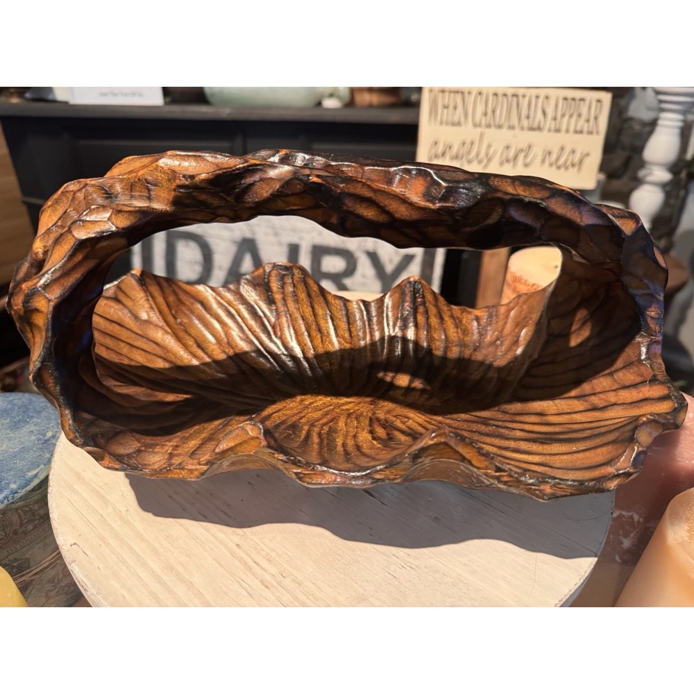 Hand-Carved Wooden Fruit Bowl Basket | Root | Burl | Folk Art | Philippines 12x6